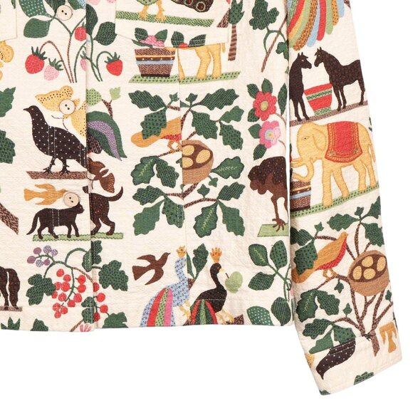 Alexis & Avery VTG Jacket M White Wild Vine Animals Ostrich Elephant Peacock Cat - Picture 4 of 9